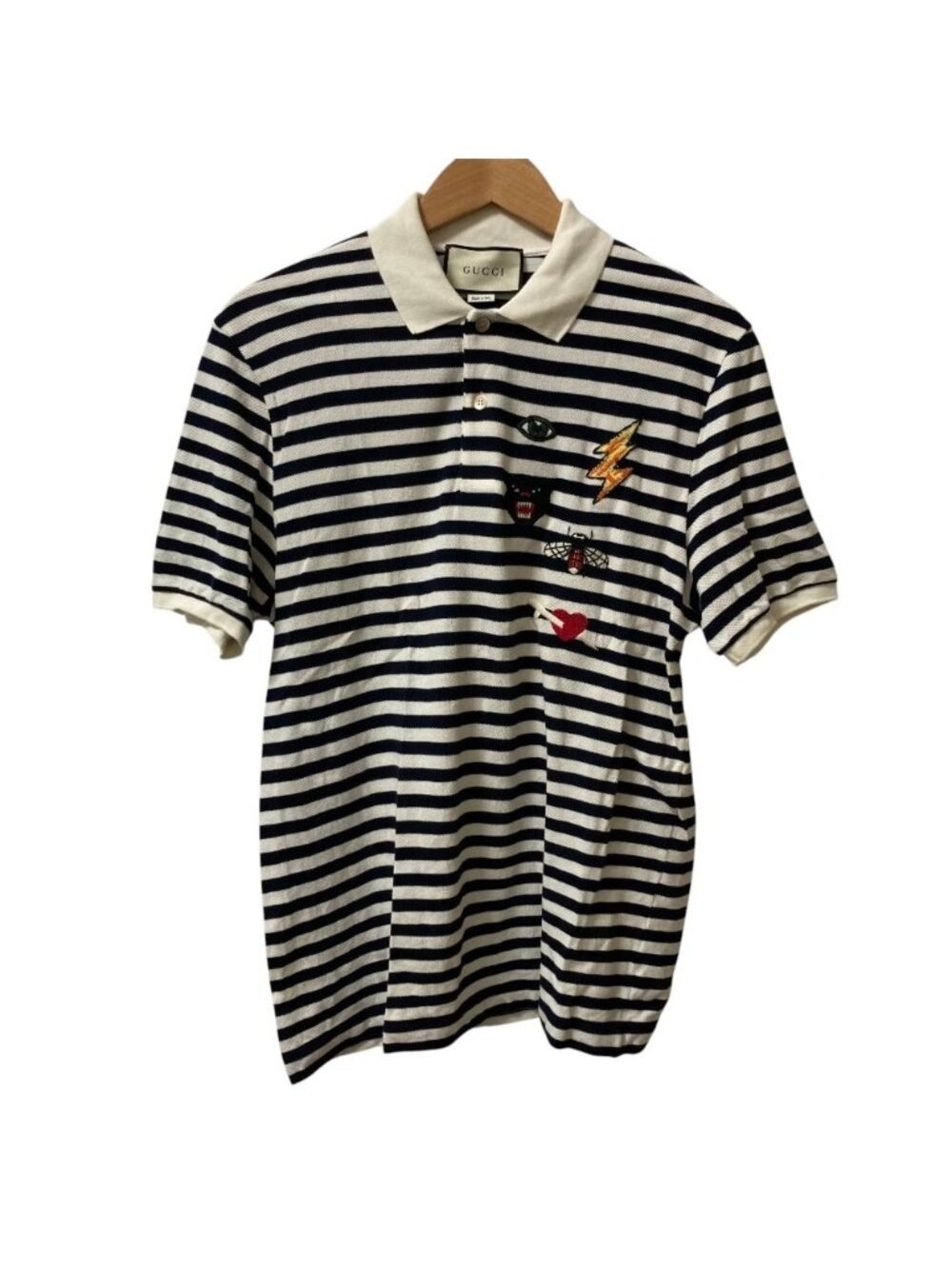 Gucci Border Embroidery Patch Short Sleeve Polo Shirt Navy White Spring Summer M
